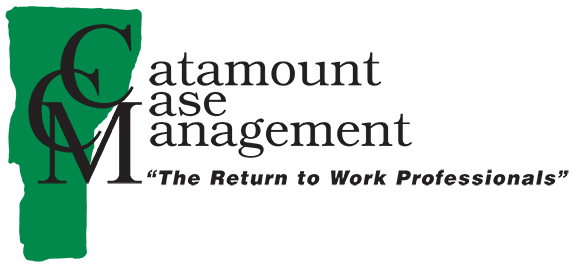 Catamount Case Management logo - State of Vermont image with black text of Catamount Case Management and byline: "The Return to Work Professionals"